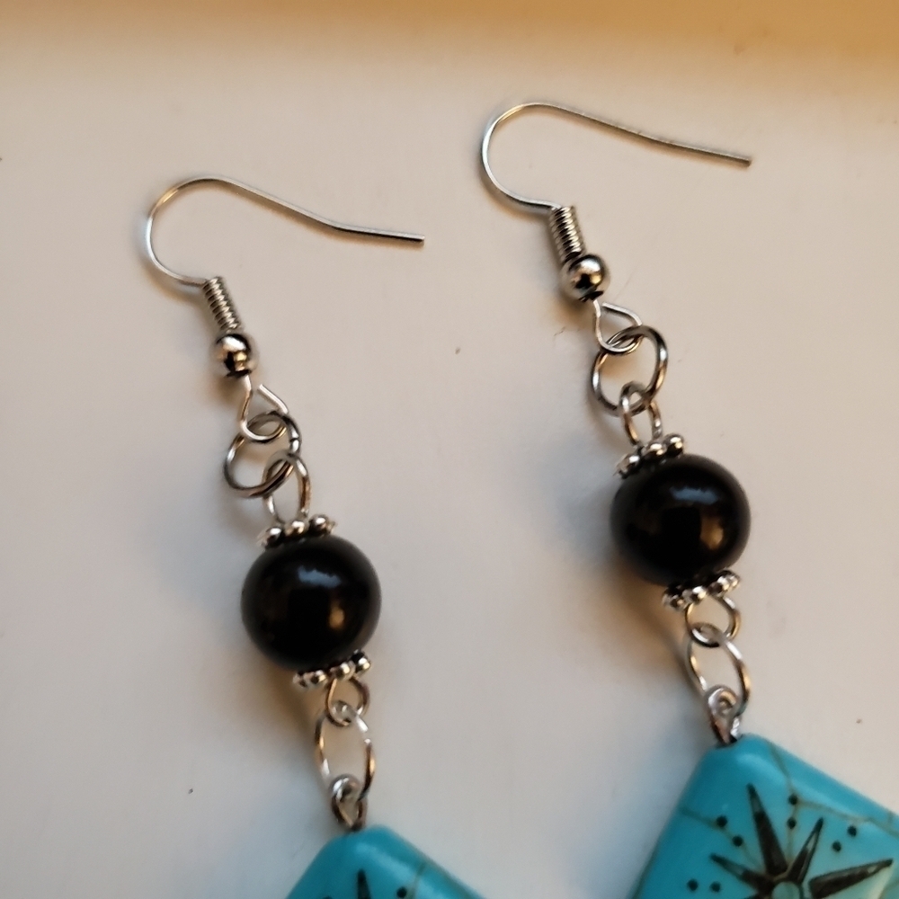 Hand Crafted Boho Star Turquoise Dangle Earrings - Picture 3 of 3